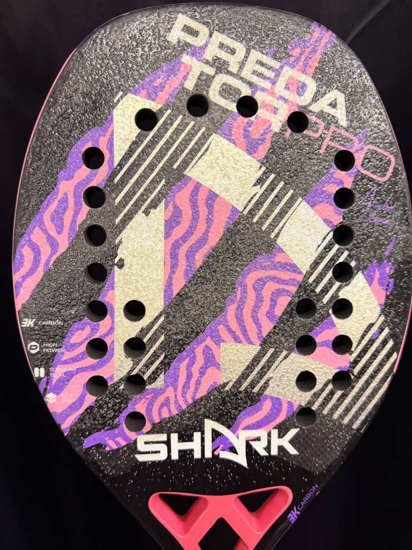 Raquete Beach Tennis Shark Predator Pro - Usada - Carbono 3k - miniatura 3