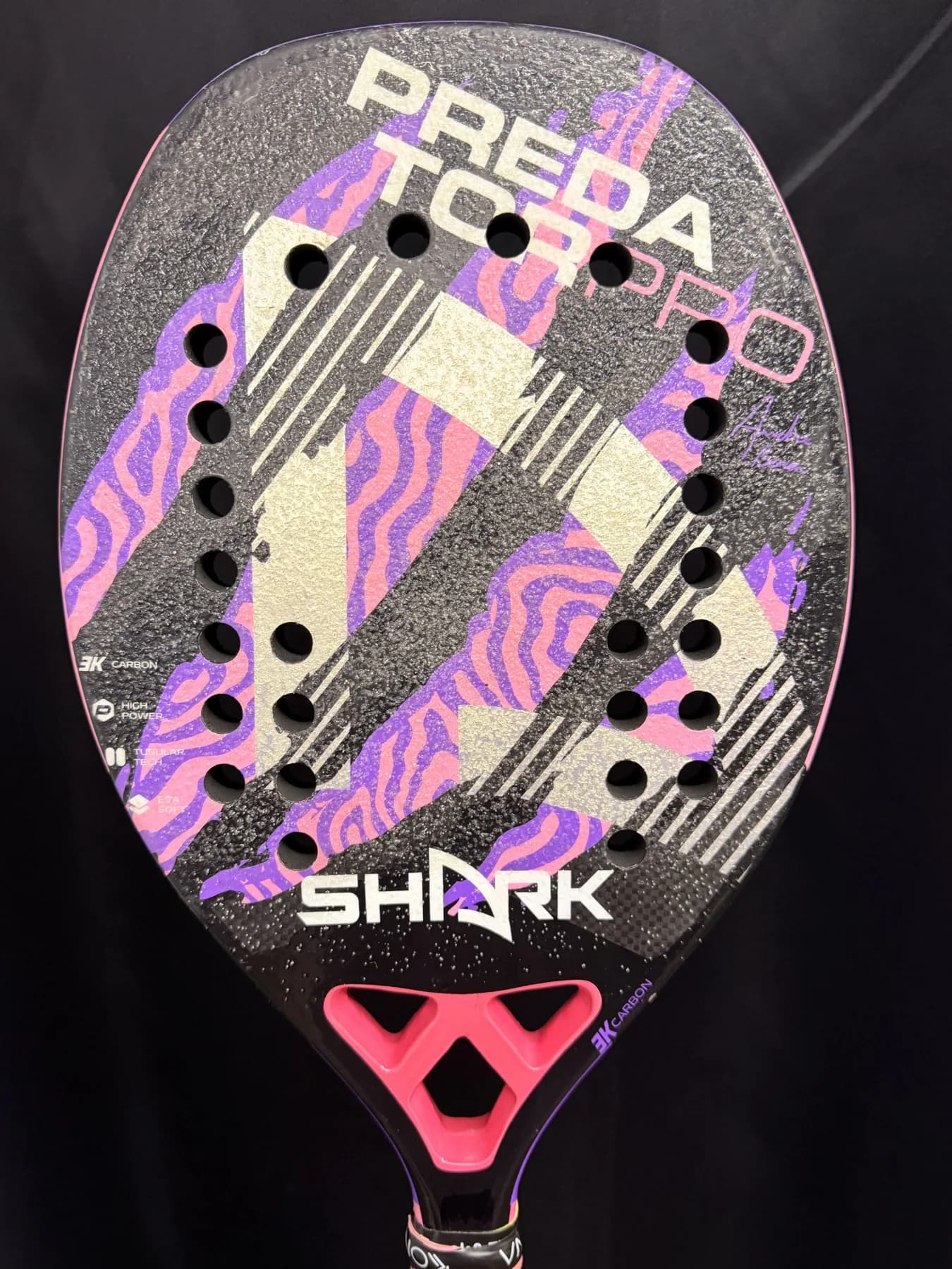 Raquete Beach Tennis Shark Predator Pro - Usada - Carbono 3k - miniatura 6