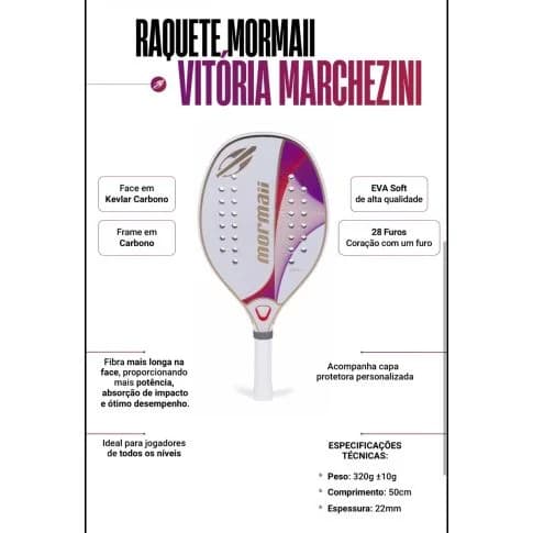 Raquete Beach Tennis Mormaii Vitoria Marchezini III Carbono+Kevlar - miniatura 6
